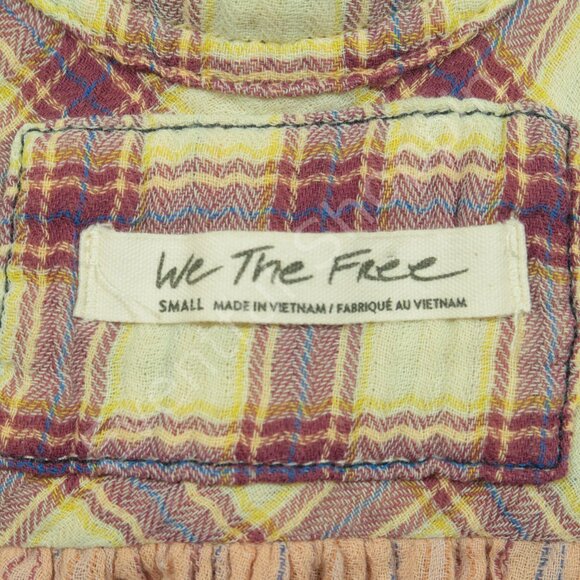 Free People Blouse Womens S Cream Oversized Solstice Plaid Top - Picture 7 of 9